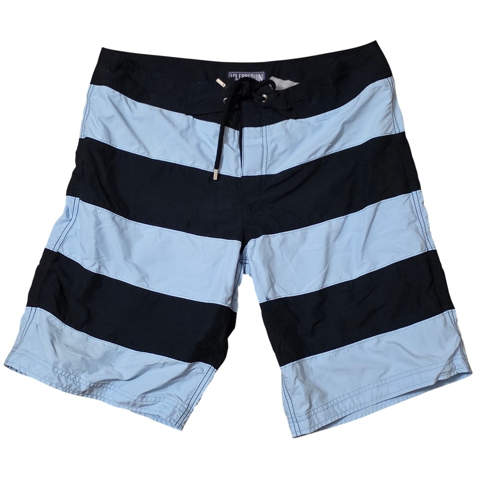 Vilebrequin‎ Mens Striped Board Shorts Light Blue Navy Blue Swim Trunks Size L